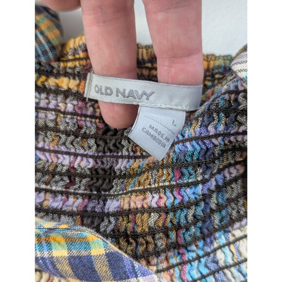 Y2K Sundress Madras Plaid Old Navy Womens Large Linen Blend Cottage Festival - Picture 3 of 9